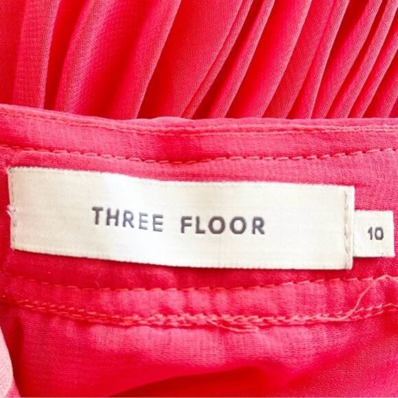 THREE FLOOR A-Line Crew Neck Pleated & Mesh Accents sleeve less Midi Dress 10 - Picture 10 of 13